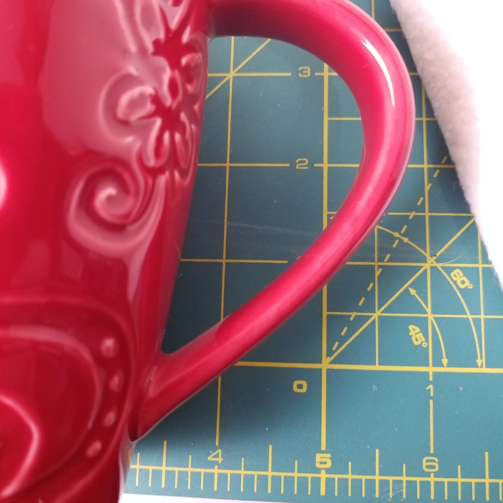 Red Embossed Floral Starbucks Coffee Mug Tea Cup Flower Star‎ Accents bone china - Picture 9 of 9